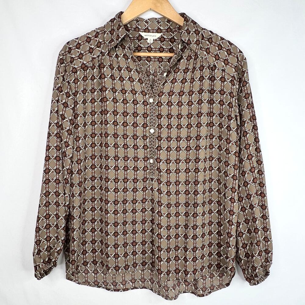 Max Studio Retro Print Blouse Small